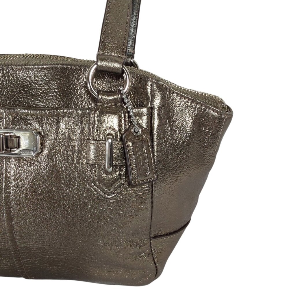 NWT Coach Metallic Gunmetal Mini Chelsea Leather Satchel Bag Edgy/Glam/Statement - Picture 5 of 9